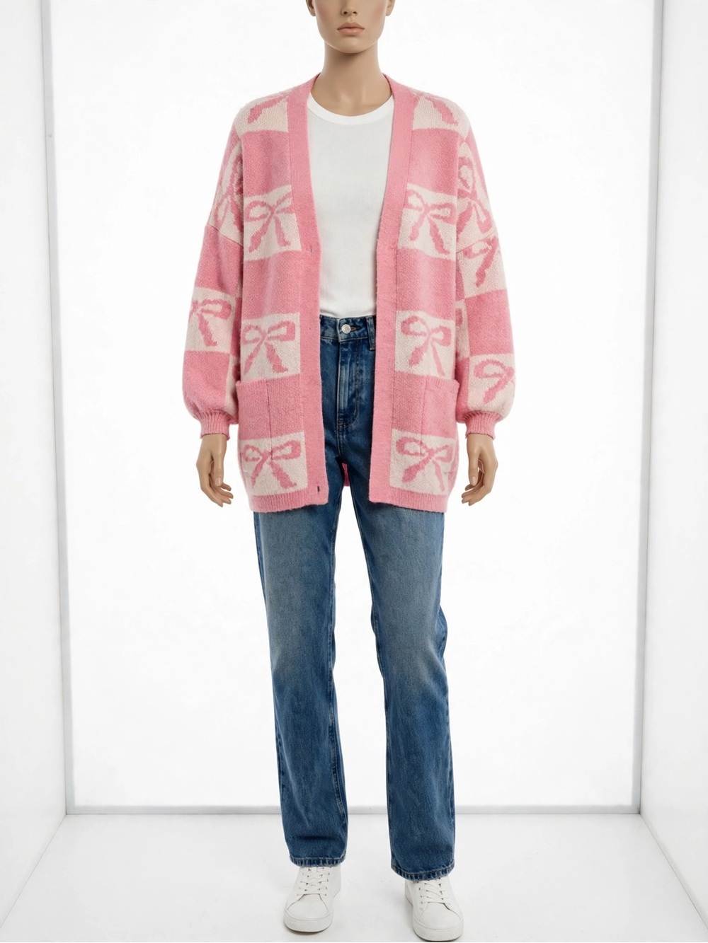 Alter’d state women’s checkered pink and white cardigan size small